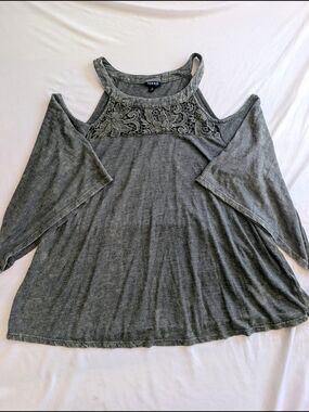 Torrid Gray Cold-Shoulder Lace Yoke Top